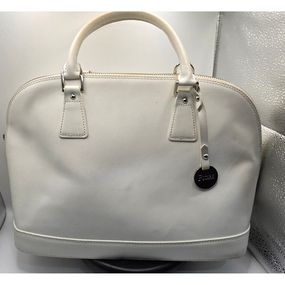 Fiore White Saffiano Leather Dome Satchel Bag Made in Italy Silver Hardware